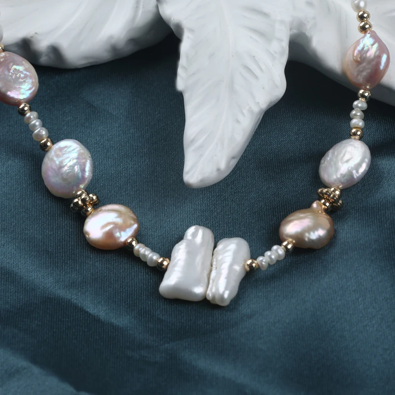 Wholesale Natural 3-4mm White Freshwater Rice Coin Biwa Pearl Necklace Bracelet Set  For Ladies