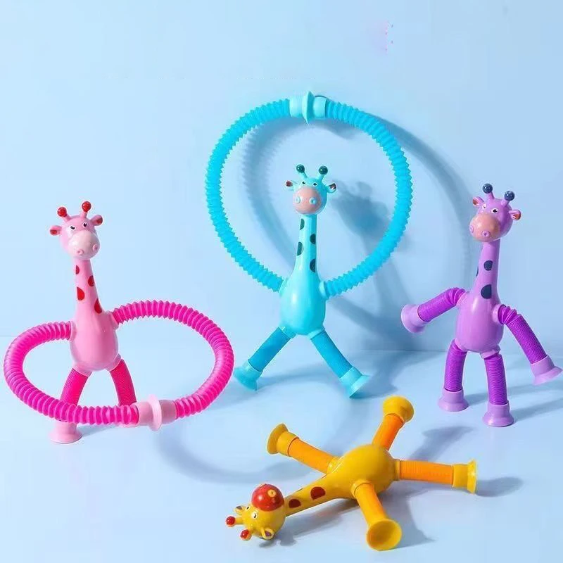 Wholesale Pop Tubes Mixed Animal Fidget Toys Cute Animal Fidget Pop Tube Giraffe Toy Fidget Tubes Sensory Suction Cup Toys