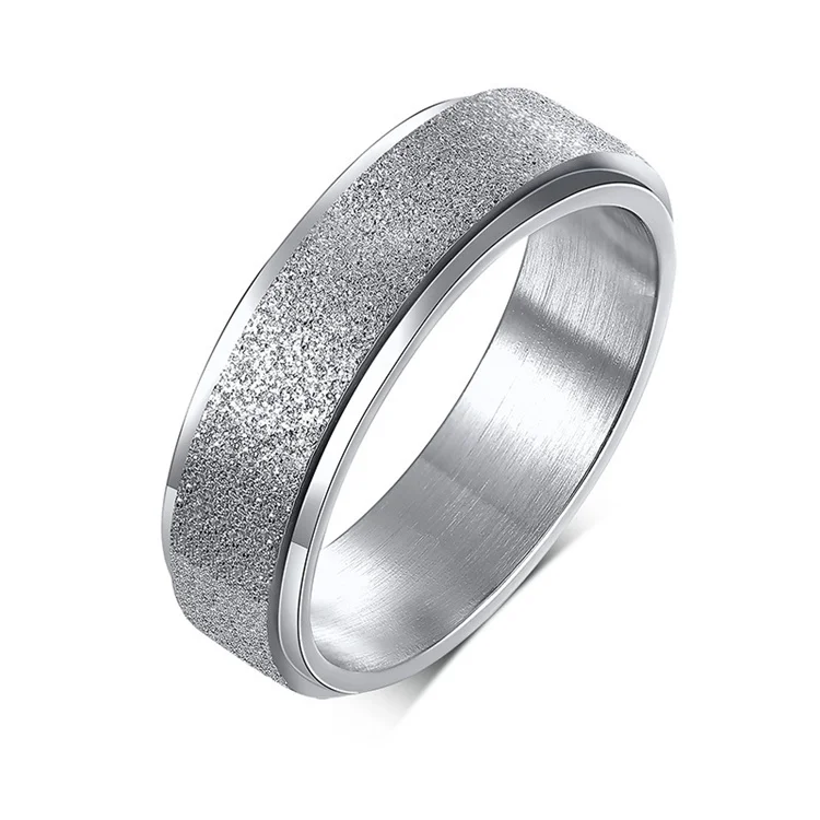 6mm Blasted fashion anxiety spinning ring stainless steel blank rings for women men