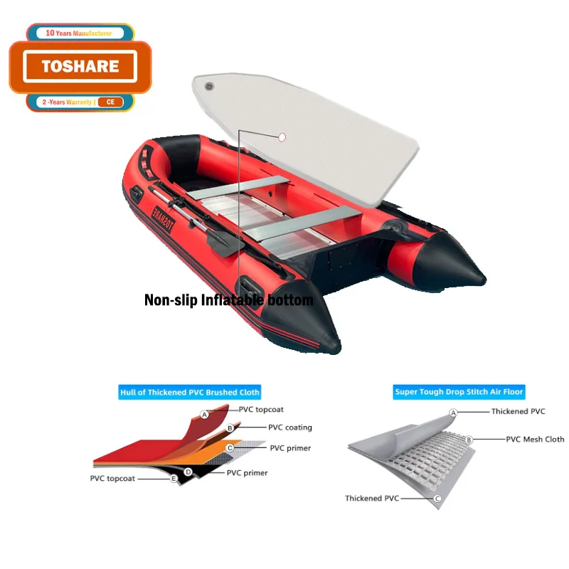 Toshare 2024 New PVC Drop Stitch 4m Inflatable Fishing Boat 3 4 5 Person Aluminium Alloy Floor Boats Inflatable
