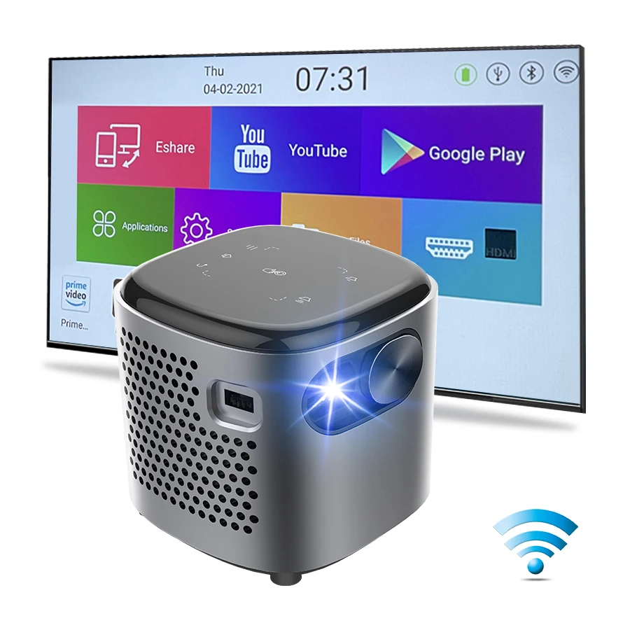 Dlp домашний кинотеатр вне фильма Wifi мини куб умный компактный 4K портативный проектор Android 7,12 проектор с приложениями