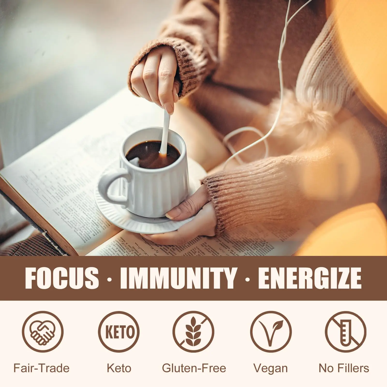 Private Label Mushroom Coffee Organic Instant Coffee MCT Oil Cordyceps Lions Mane Turkey Tail 10 Mushroom Complex Powder