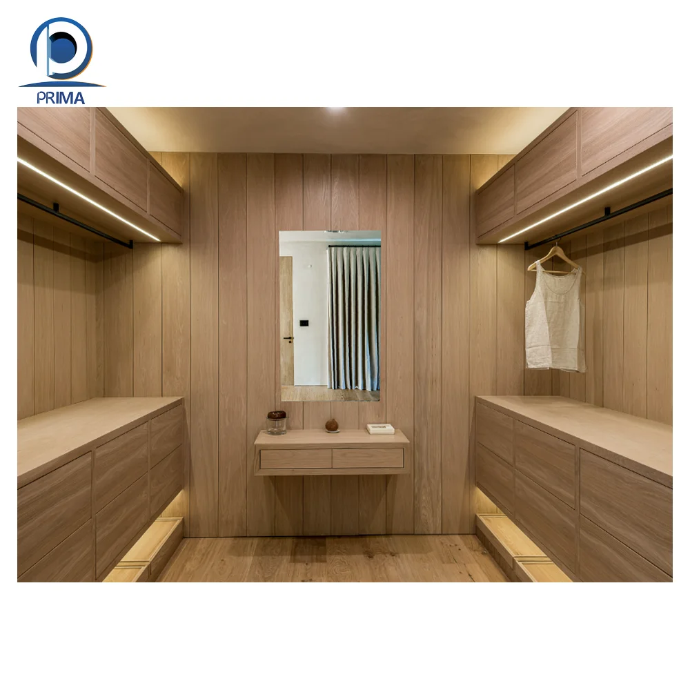 Prima Top Seller HPL MDF Melamine Finish Open Style with aluminum frame door with Dresser Wardrobe