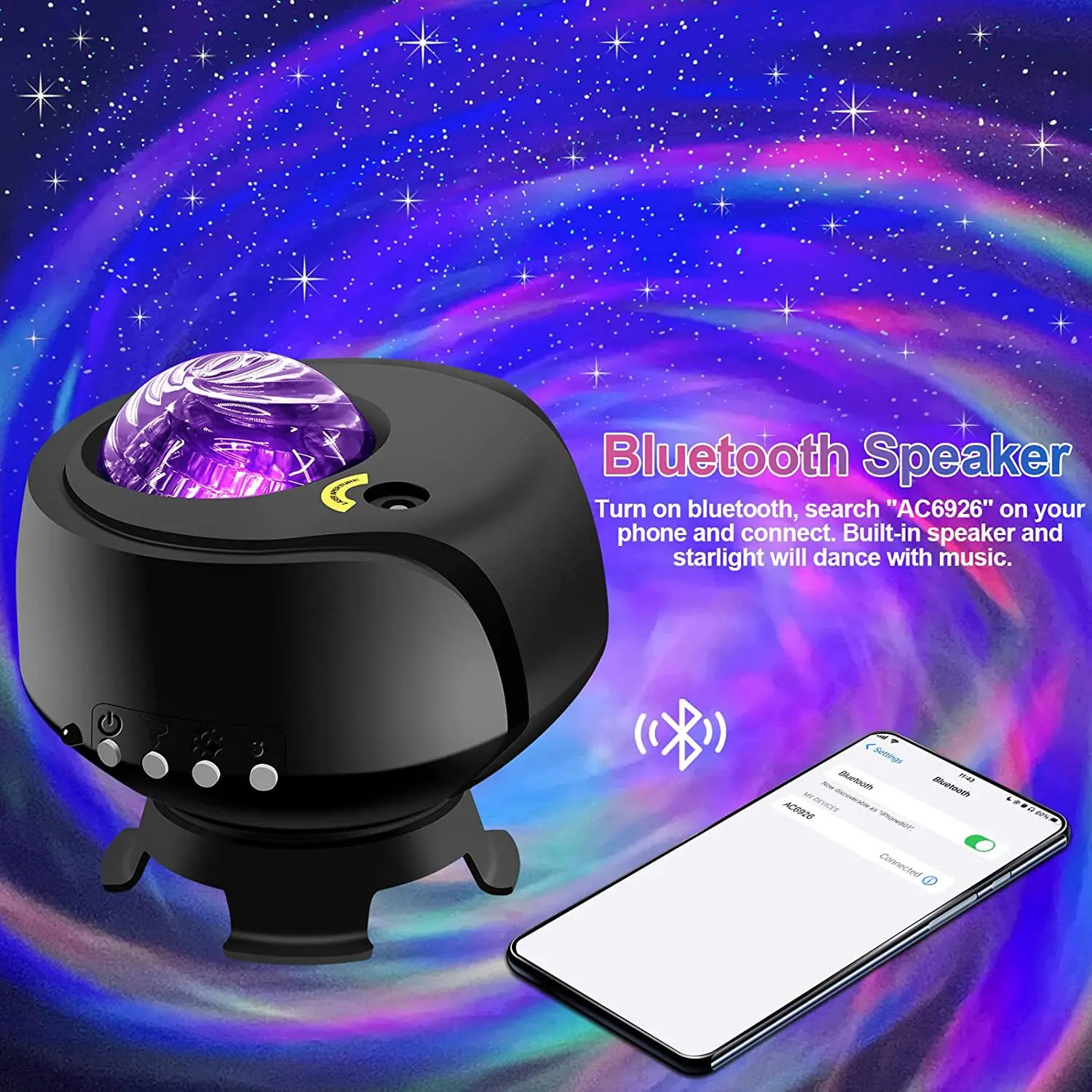 Remote Control Moon Star Nebula Aurora Starry Sky Music Night Light Galaxy Star Projector With Bluetooth Speaker