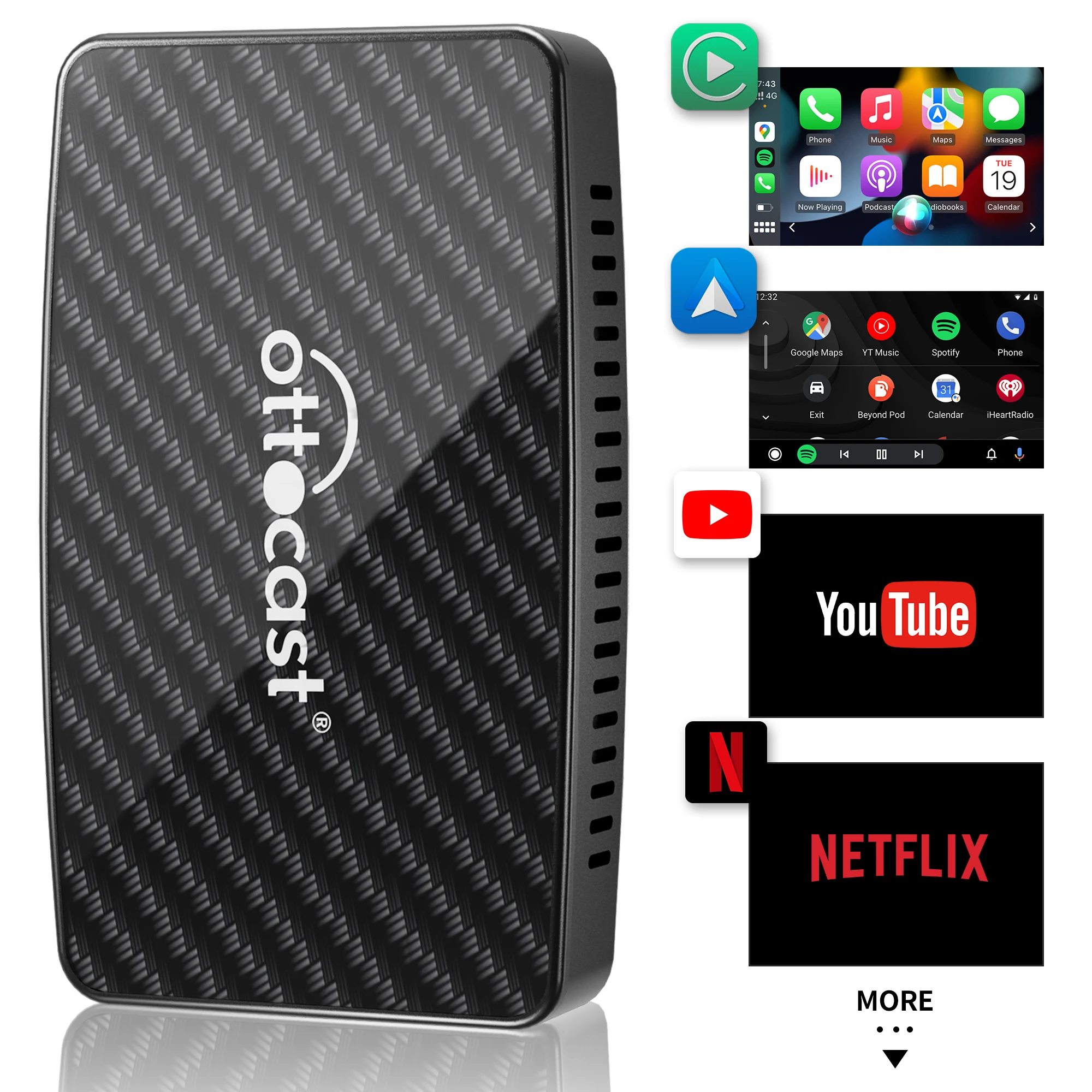 Ottocast car smart box play video box wireless carplay dongle wireless carplay android auto adapter youtube netflix