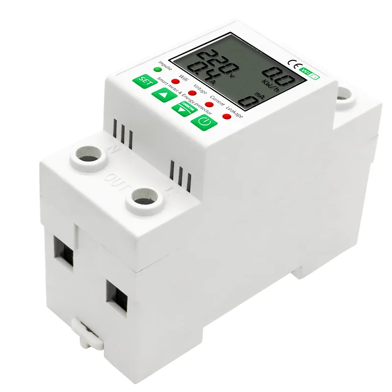 TUYA APP 2P 63A WiFi Smart Circuit Earth Leakage Over Under Voltage Protector Energy Power Meter