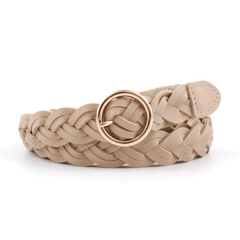 Girls Braided Skinny Narrow Leather Belt Women Woven Braided Belt O-Ring Buckle Leather Belt for Dress Jean Skirt Pant