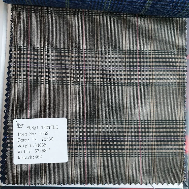 italian Plaids tartan yarn dyed polyester 70  viscose 30 fancy blended blue tartan suiting fabric