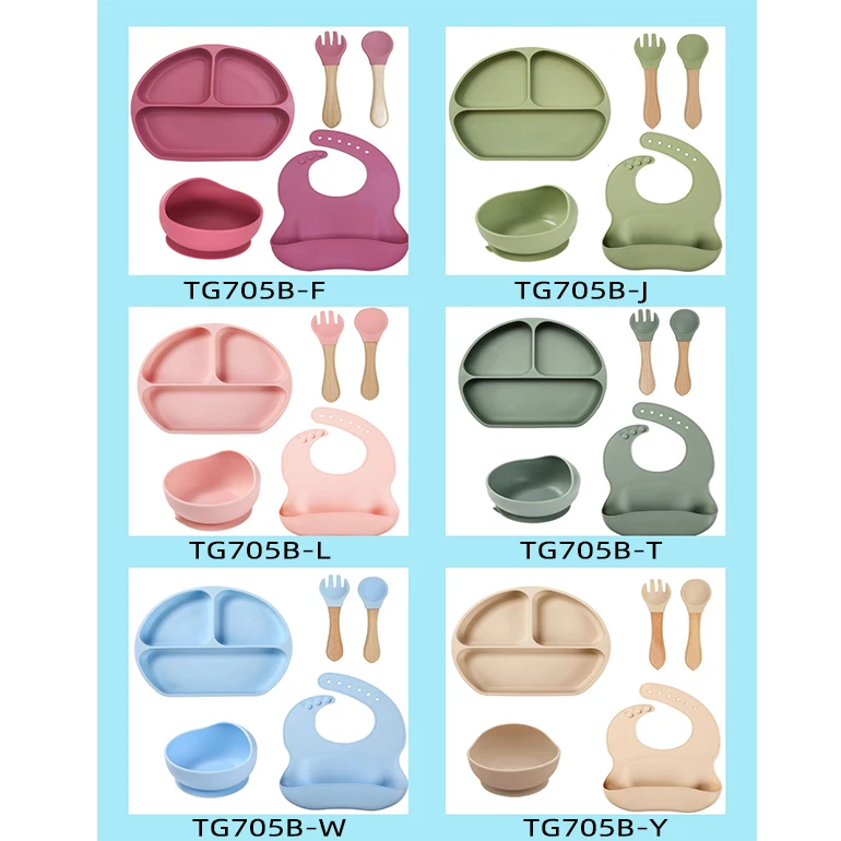 Factory Direct customizable non toxic strong suction plate and bib fork spoon cup baby silicone feeding set