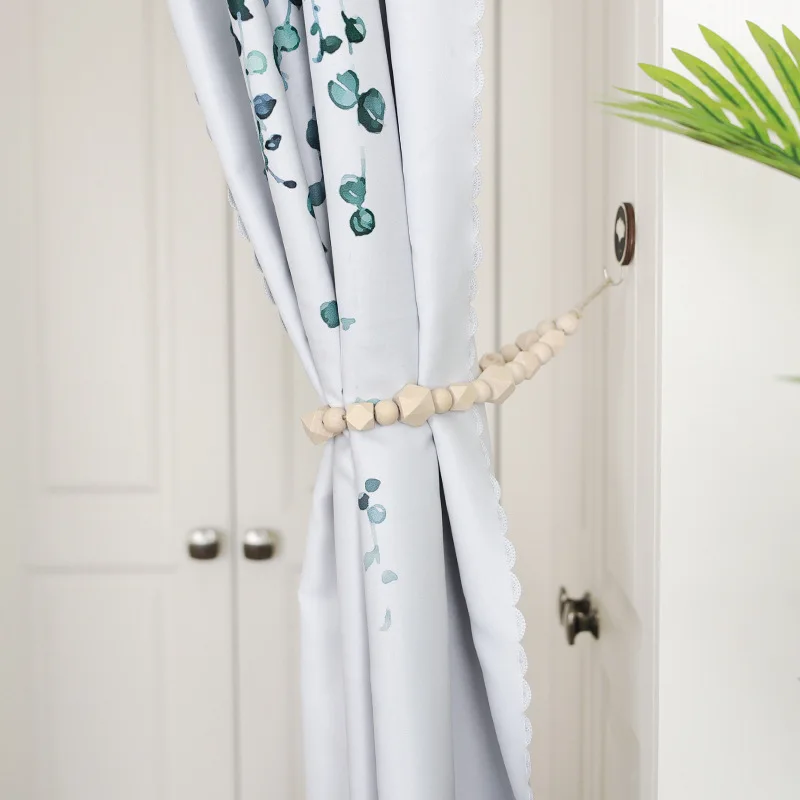Custom Curtain Holder Wood Bead Curtain Tie with Tassel Curtain Tieback  Rope Boho Decor