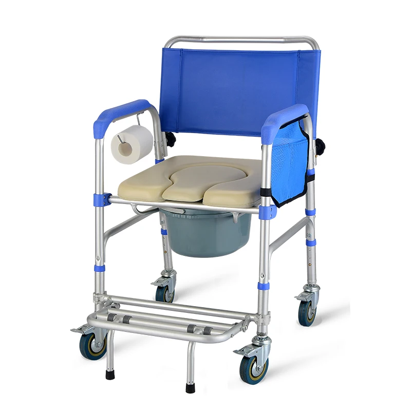 MSMT Aluminum Commode wheelChair Shower Toilet Chair Shower Chair With Commode chair with wheels Detachable Bucket Waterproof