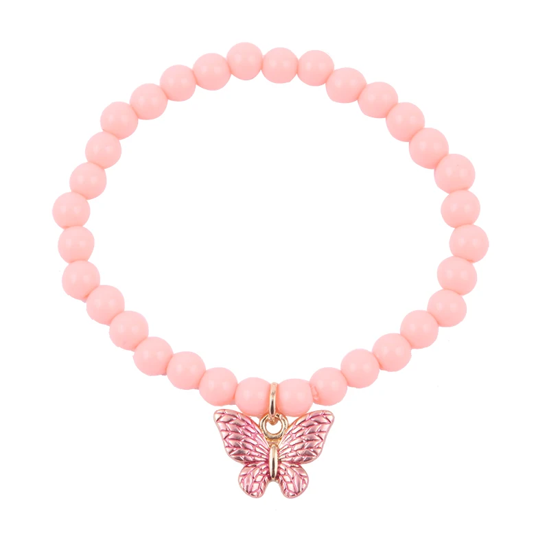 Factory Direct Custom Cute DIY Pink Bead Rose Gold Plated Butterfly Pendant Home Handmade Baby Kids Bracelet
