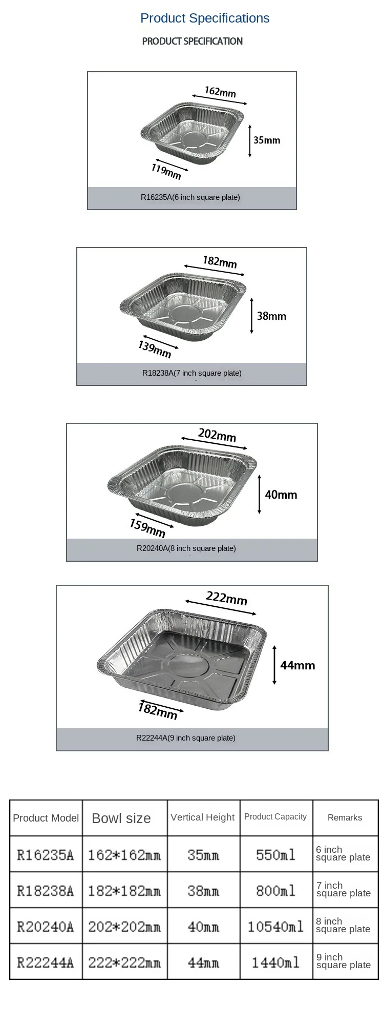 Disposable Aluminum Foil Pan Home Oven Baking Square Tin Foil Tray Pizza Barbecue Lunch Boxes
