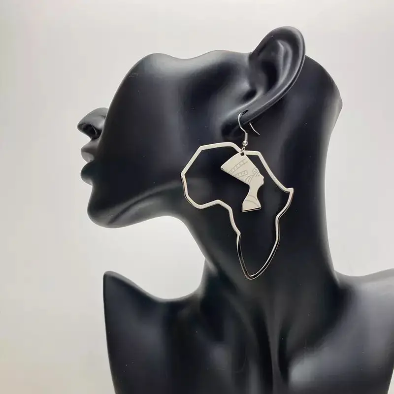 Bohemia African Map Earrings 11CM Africa Earrings Jewelry Stainless Steel Boho Dangling Earrings Women Jewelry