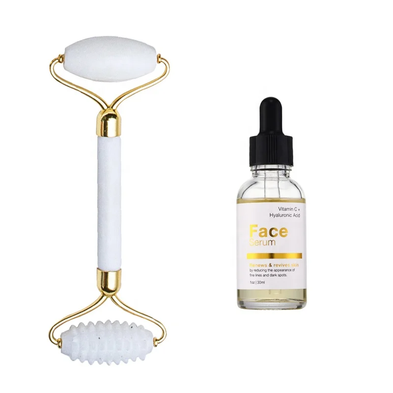 Wholesale Pure Natural White Jade Face Massage Roller Customized Box Anti Aging Jade Roller