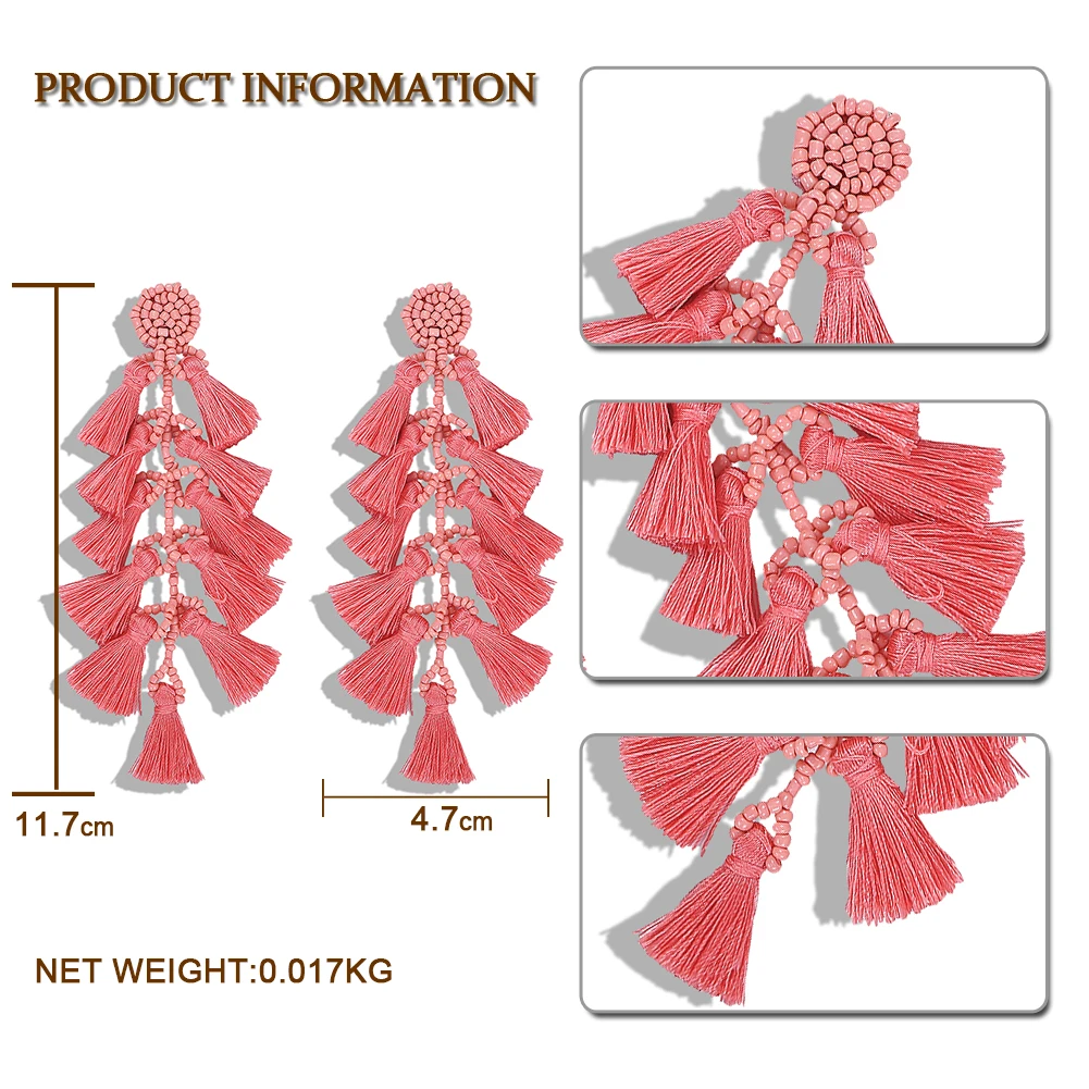
Barlaycs 2019 Fashion Statement Bohemian Long Beaded Tassel Fringe Thread Dangle Earrings for Girls Women Jewelry 