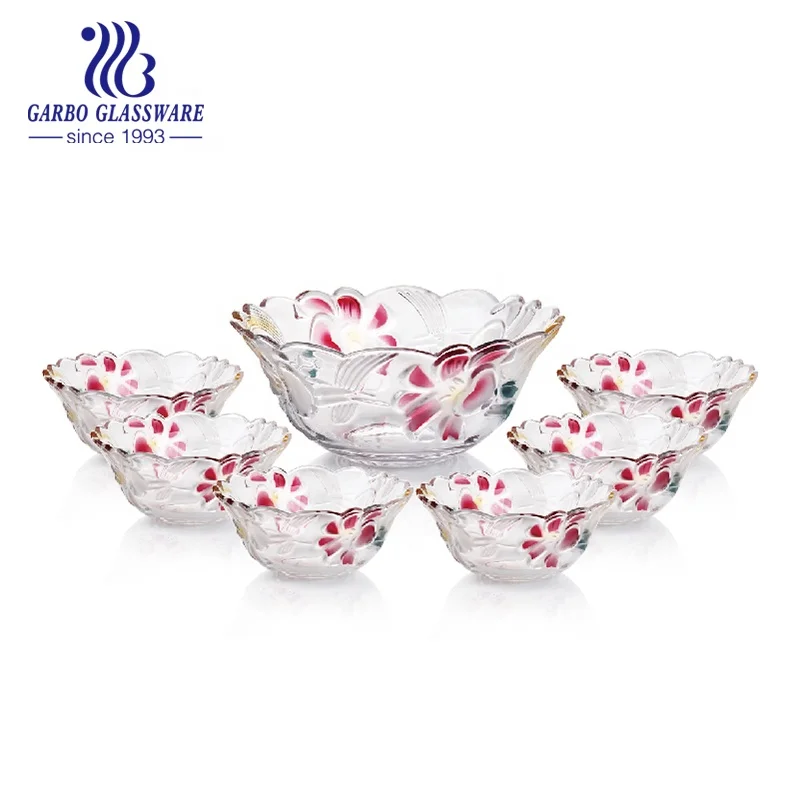 7PCS Colored Glass Salad Bowl Set, Glass Fruit Bowl Set Colored Glass Dinnerware Sets Tableware Home Restaurant Using Glasses