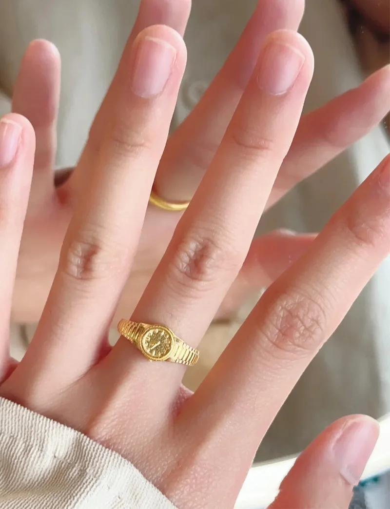 S925 Fashion Jewelry 2023 Wholesale Women Accessories Clock Watch Trendy Gold Watch Adjustable Ring Valentine's Day Women Ring