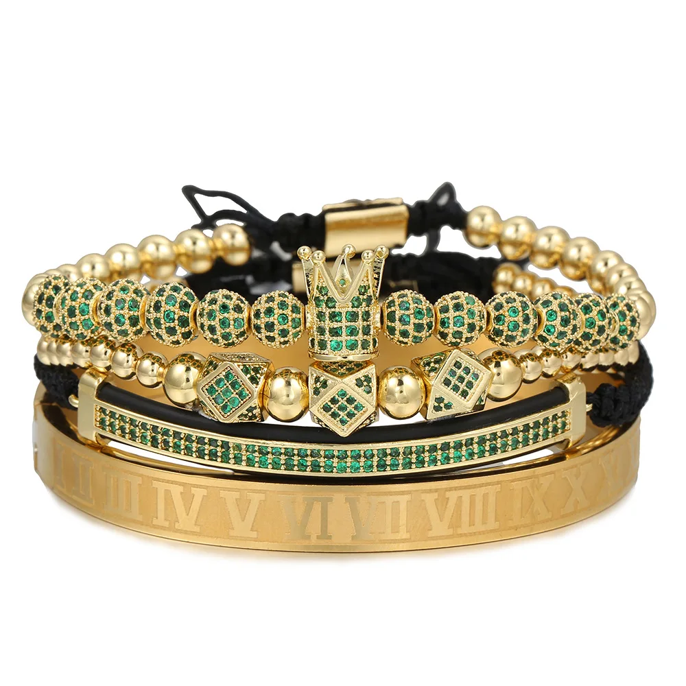 European And American Hot Selling Copper Inlaid Zirconium Ladies Bracelet Set Crown Diamond Ball Bead Beaded Gold Bracelet Set