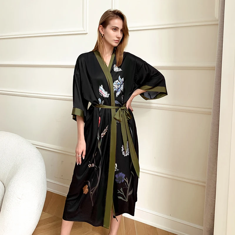 Wholesale long printed silk plus size robes women luxury