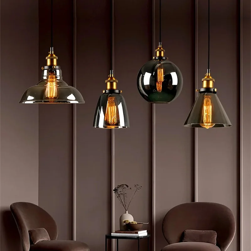 Dining Room Long Strip Chandelier Pendant Light Amber Glass Globe Pendant Light Industrial Retro Pendant Light