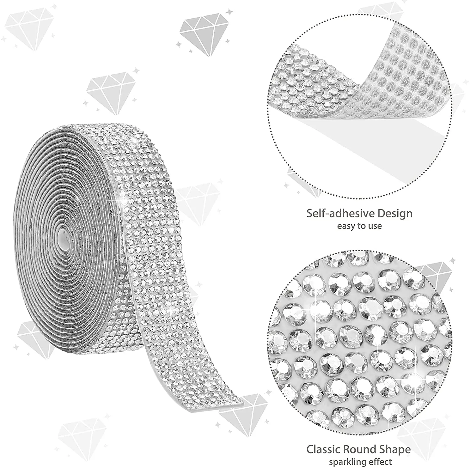Amazon Hot Sale 1 Yard Self-Adhesive Crystal Diamond Rhinestone Ribbon for Crafts, Bling Ribbons Roll Banding Belt Wrap TOYS0849