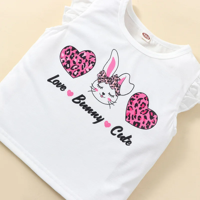 2023Amazon Ebay explosive Easter love rabbit flying sleeve middle children girls skirt suit pink summer everything