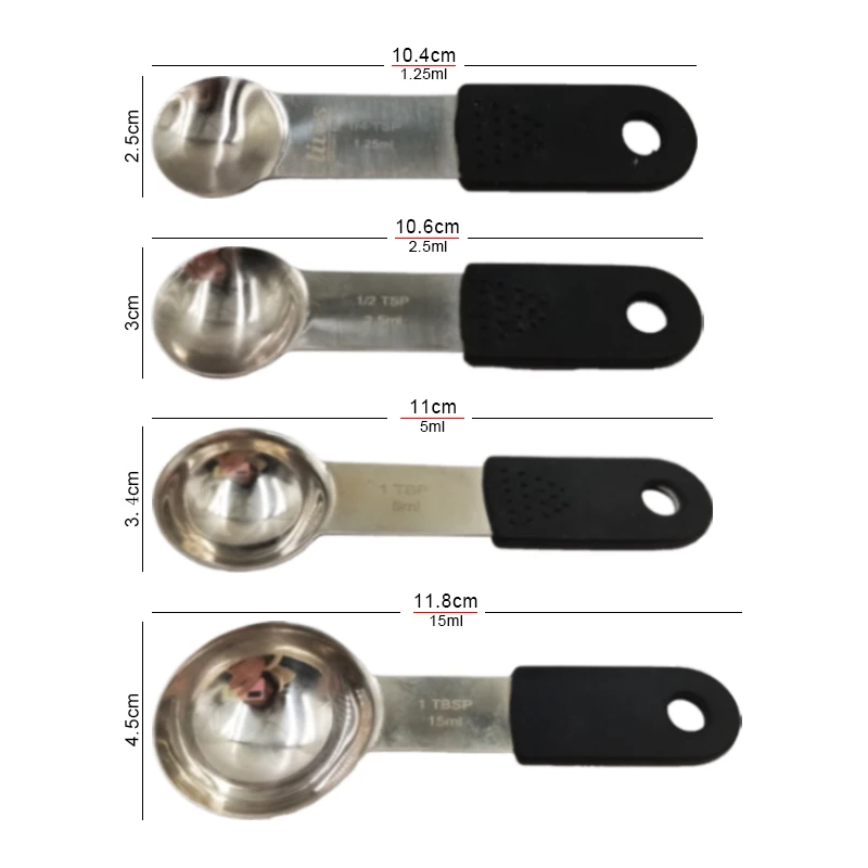 1 tsp 1/2 tsp long handle measuring spoon custom stainless steel measuring powder scoops set of 4