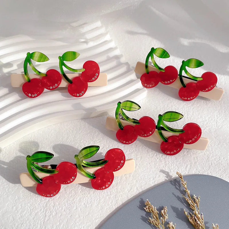 Cute headdress cherry hair clip acetate wine red cherry niche design fruit hair clip