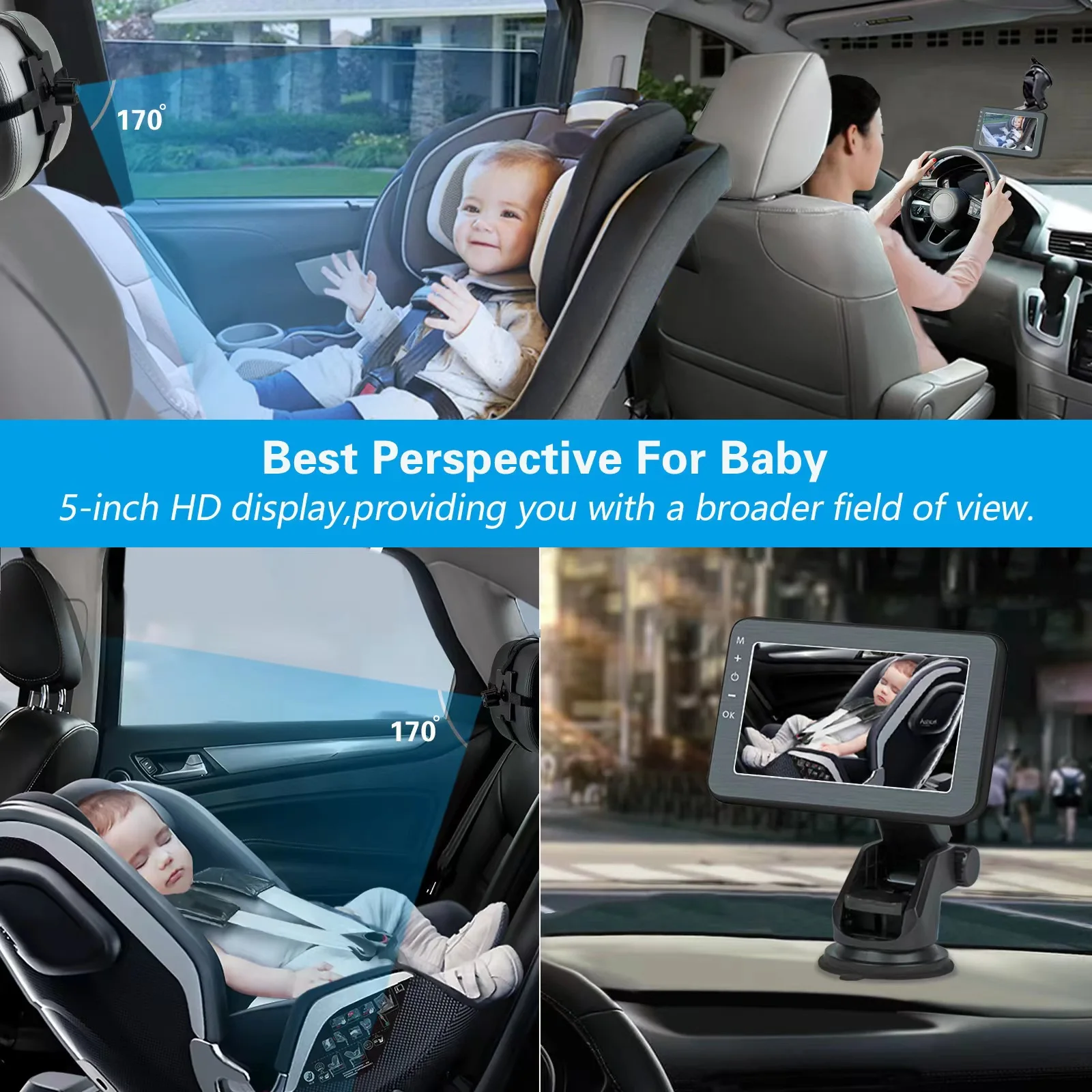 Amazon Hot Selling 2024 5inch Car Baby Mirror Monitor Back Seat Baby Car Camera Monitoring Video for Viewing Baby