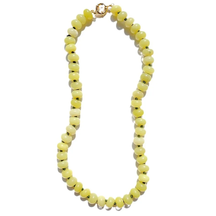 Woying Summer Jewelry Green Natural Stone Pendant Necklace fashion beaded necklace