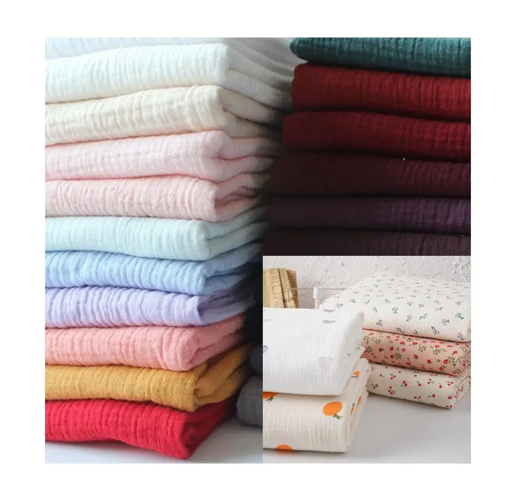 Organic double gauze cotton crepe muslin fabric printed floral plain dyed for baby blanket