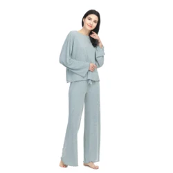 Keep Warm And Smooth Cotton Long Sleeve Light Blue Fleece Pajama Sets