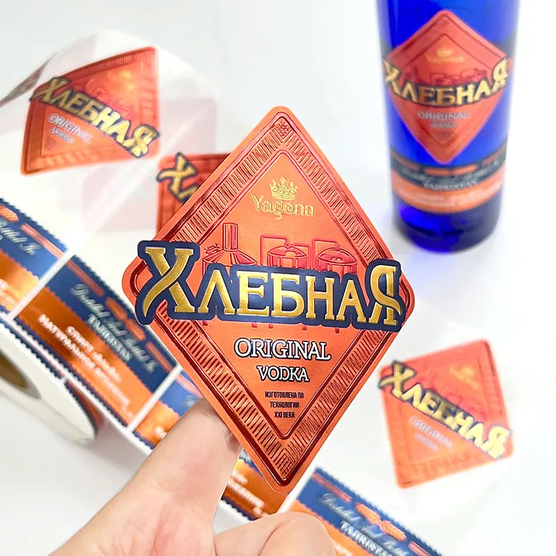 Custom Die Cut Aluminum Foil Embossing Sticker Logo Metal Embossed Label Designed For Vodka Wine Bottle