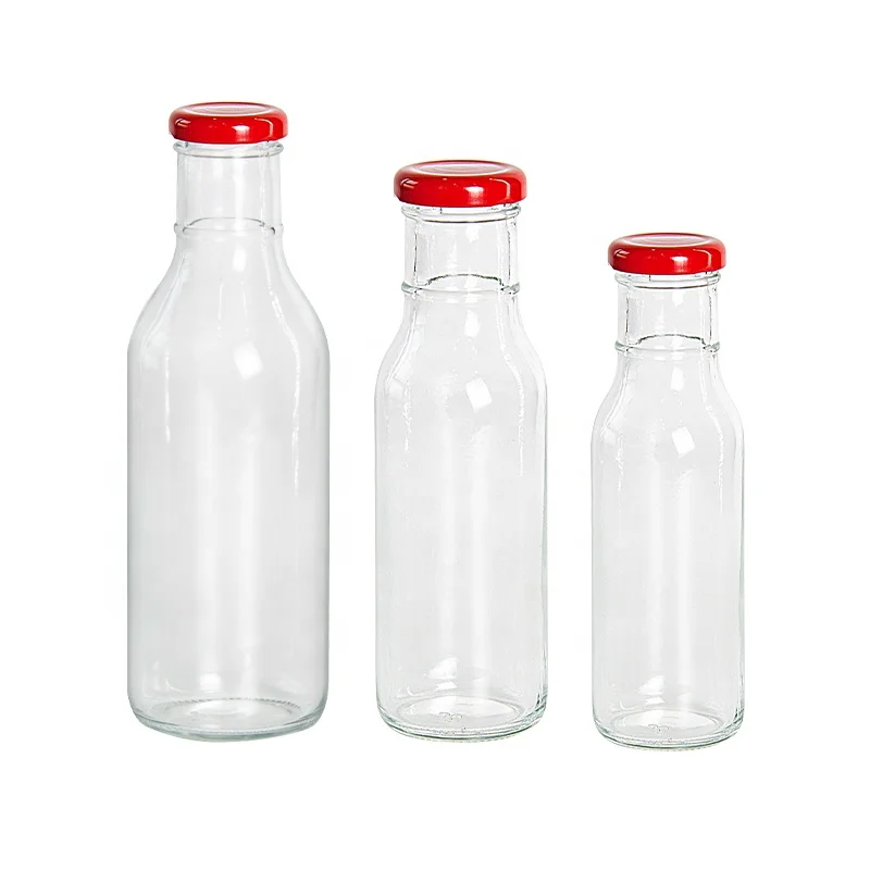Kitchen Party BBQ Empty 250ml 8oz 12oz 16oz Round Chili Woozy Dressing Glass Tomato Hot Sauce Bottles for Sauce