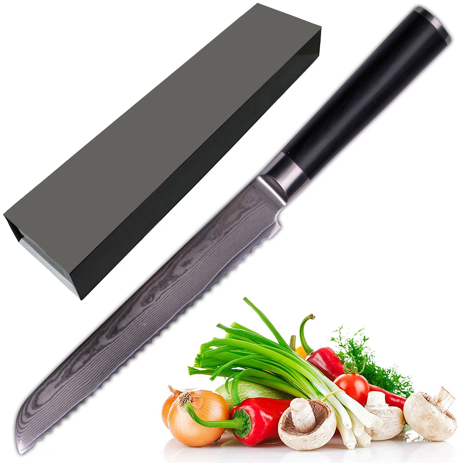 
Serrated Damascus Steel Bread Knife 8inch 