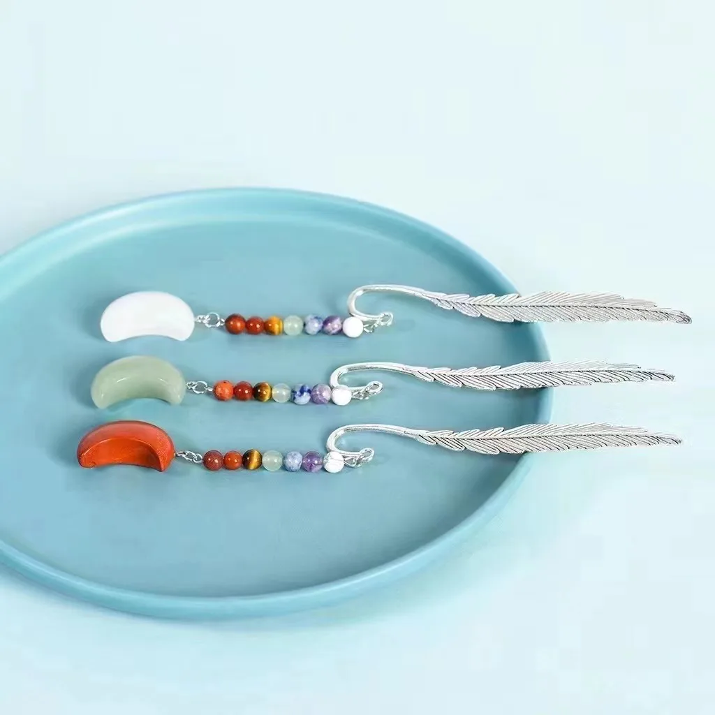 Wholesale Natural stone crystal gemstone crystal craft crystal moon seven charkras bookmark for home healing gift