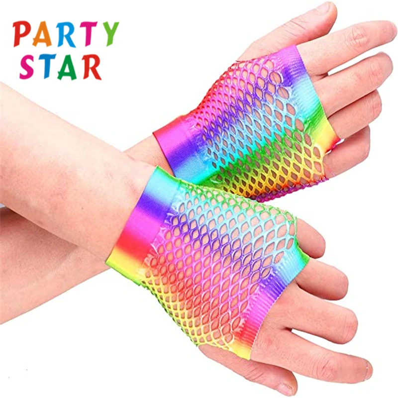 Hip Hop Fingerless Colorful Costume Accessory Short Glove Manufacturers For 80s Themed Party  Fishnet Gloves