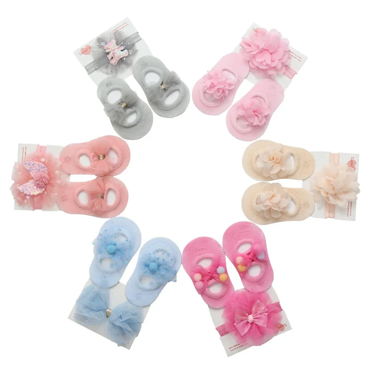 New Design Baby Socks Gift Set Soft Lace Big Bow Knot Newborn Baby Toddler Socks And Headbands Set