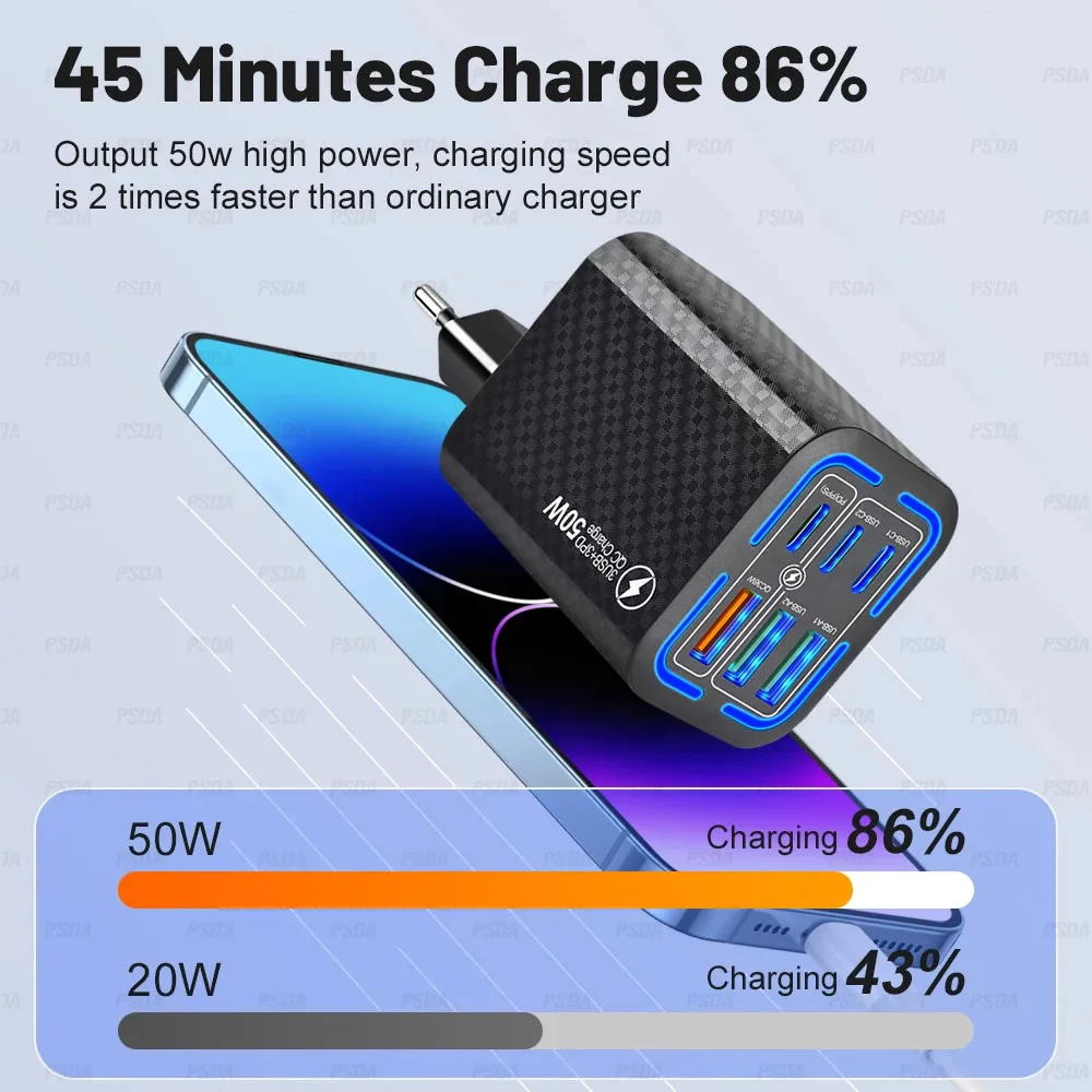 PD 50W USB Type-C Super Fast Charger Quick Charge 3.0 Wall Adapter For Xiaomi IPhone Samsung Oneplus