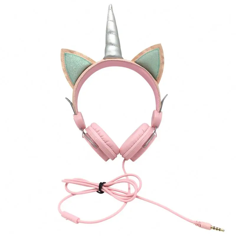 New arrive cute small kids wired headphones lovely unicorn wired headset with microphone for children