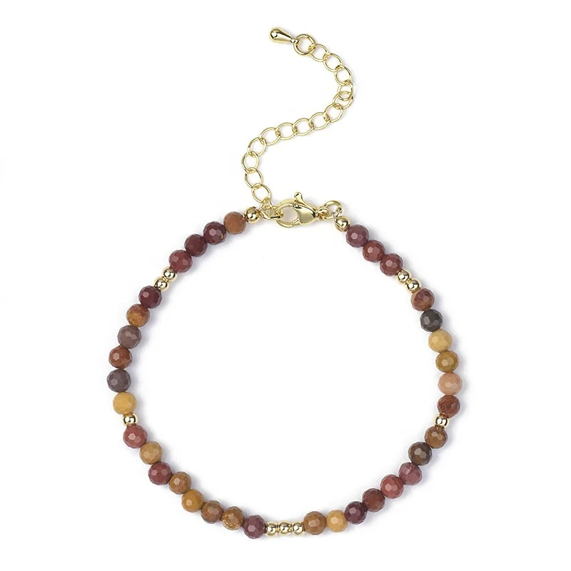 Cliobeads Lobster Clasp Brass Bracelet 4mm Mookaite Morganite Obsidian Small Nature Stone Beads Bracelets