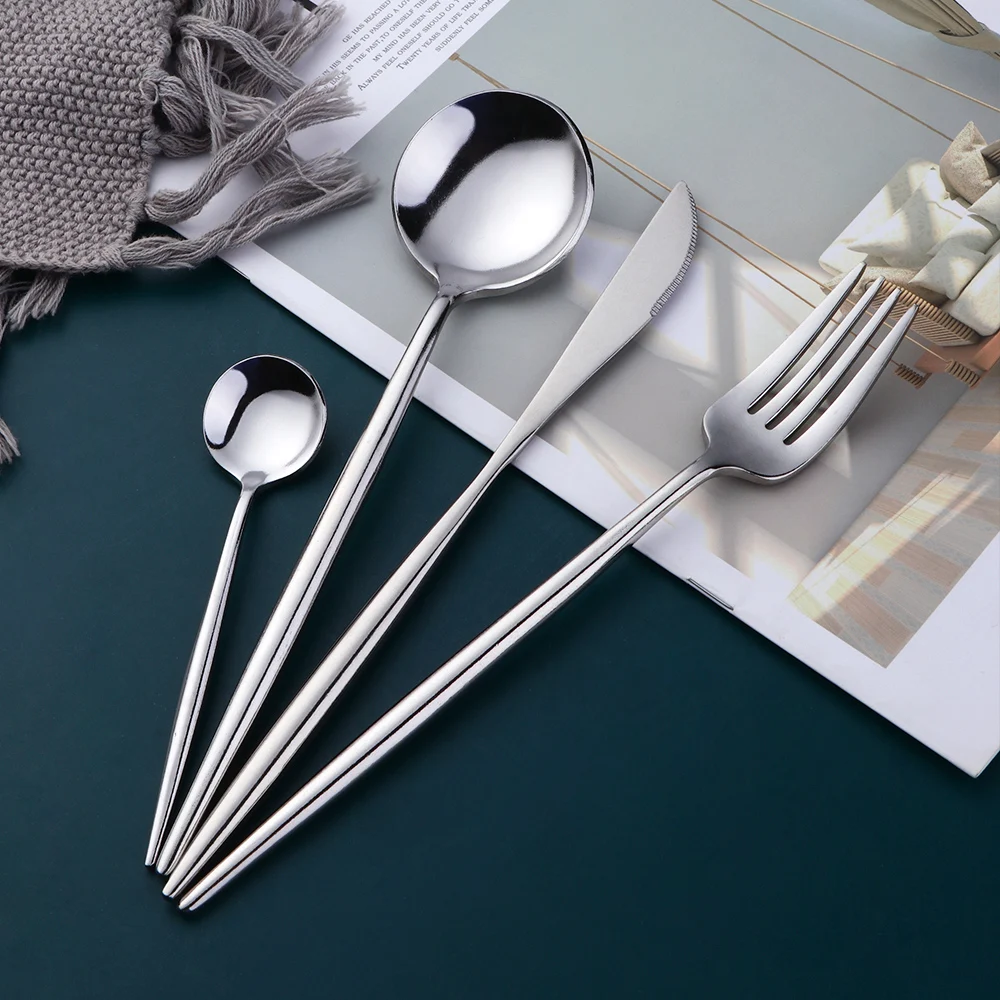 100% Food Grade Stainless Steel Tableware Polish Black Finish Metal Cutlery Set