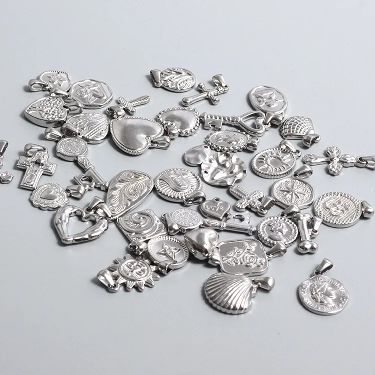 Fashion Stainless Steel Gold Plated Silver Stamped Heart Ball Beads Pendant For Jewelry Making Bracelet Necklace Pendants Charms