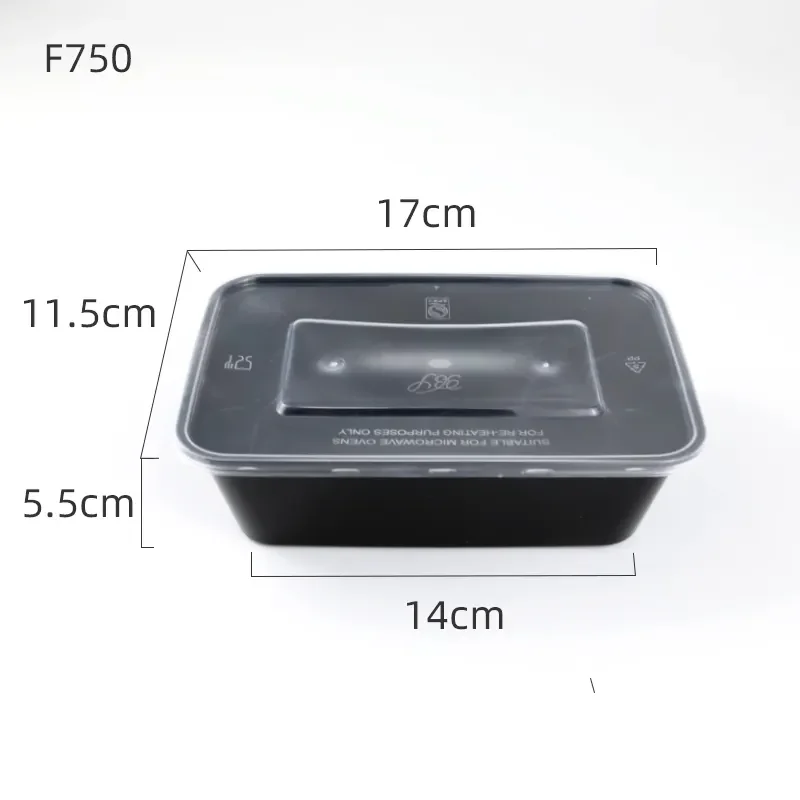 Customizable 500ml 650ml 750ml 1000ml Disposable  Clear Microwavable PP Disposable Plastic Lunch Box Food Containers with Lid