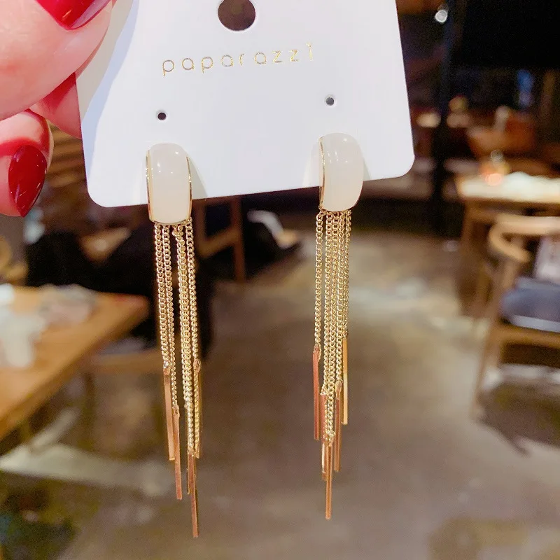 Opal inspired earrings famous brand gold wire wrapped crystal waterfall tassel jewelry earrings