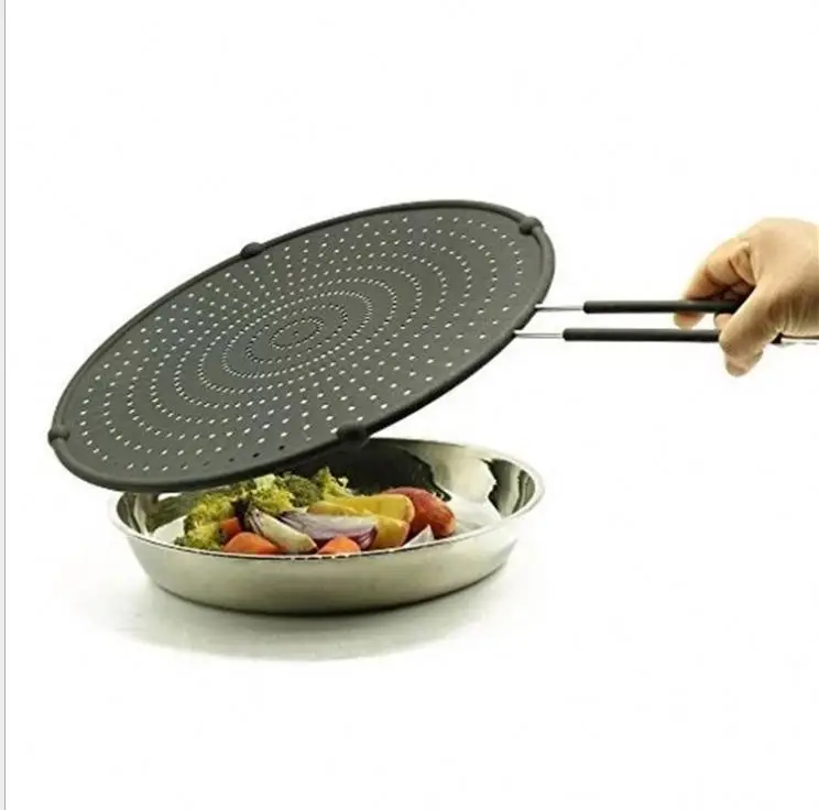 Frying Pan Grease Guard with Folding Handle Screen Cooking Splatter Silicone Splatter Screen