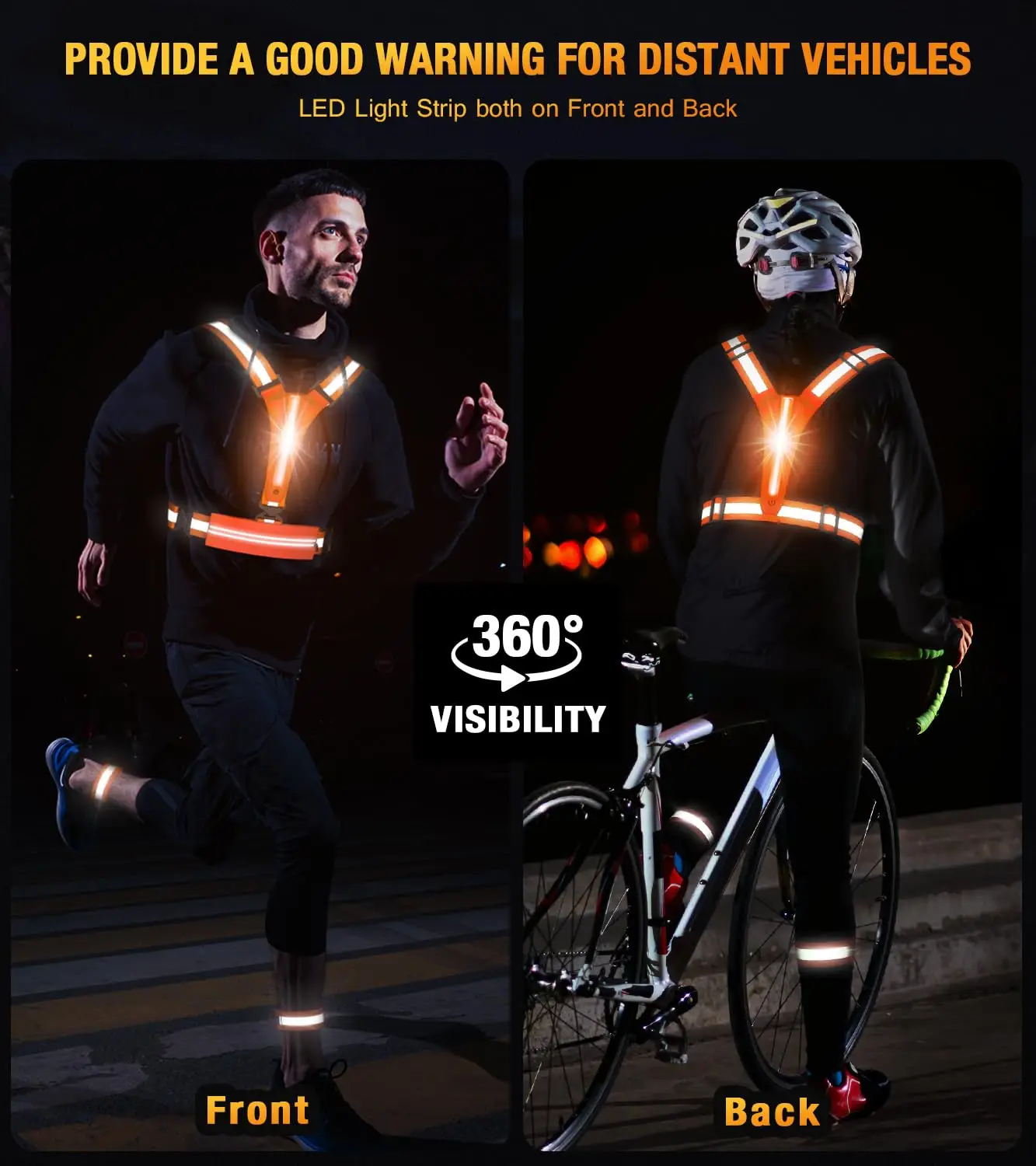 UMIONE LED Reflective Vest Running Gear USB Rechargeable Light Up Running Vest Chest Phone Holder for Runners Night Walking