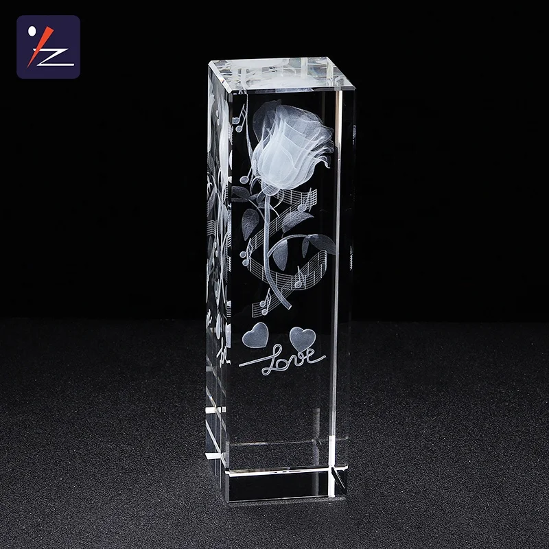 Perfect 3d laser carved crystal cube rose wedding souvenir guest gift crystal