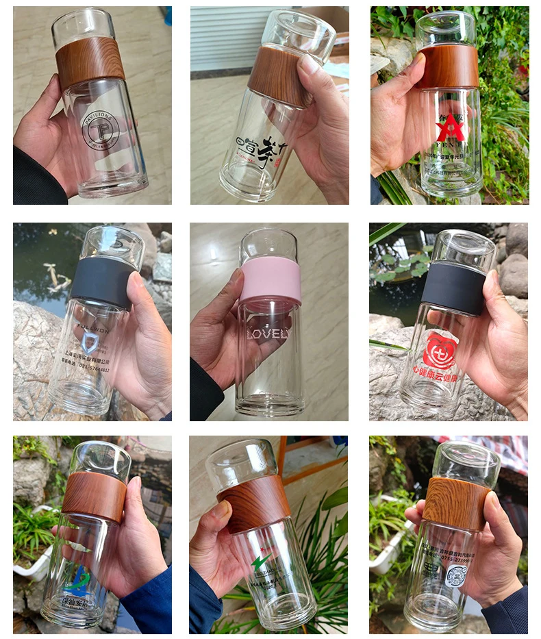 7oz Loose Leaf Tea Coffee Fruit Water Tumbler Reusable Glass Bottle Double Wall Borosilicate Glass Water Bottle with Filter